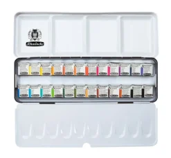AKADEMIE Aquarellkasten mit 24 halben Näpfchen