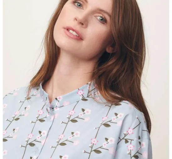 Baumwoll-Stoff Popeline "Sakura Zweige Smoke Blue"