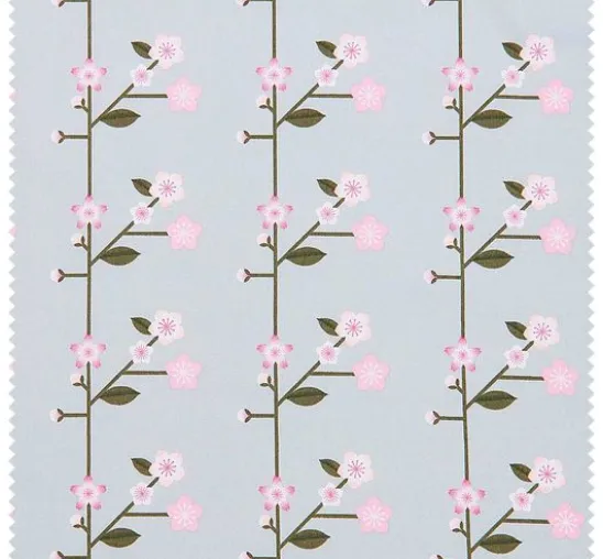 Baumwoll-Stoff Popeline "Sakura Zweige Smoke Blue"
