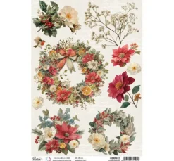 Ciao Bella Motiv-Strohseide "Merry & Bright - Floral Wreaths"