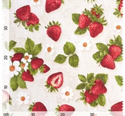 Dekostoff Leinenoptik "Erdbeeren"