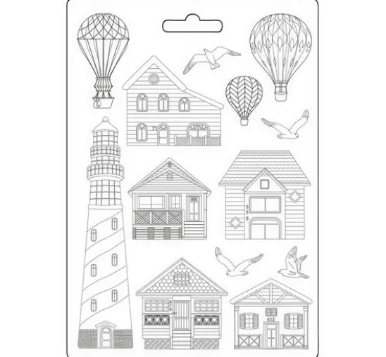 3D-Texturform "Sea Land - Houses and Lighthouse"