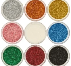 Glitzerpulver Farbset, 9 Tigel
