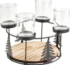 Holz-Metall-Adventskranz mit Baumsilhouette