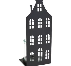 Metall-Windlicht "Hausfront" mit Glas