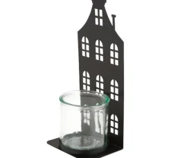 Metall-Windlicht "Hausfront" mit Glas
