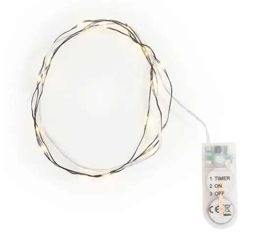 Micro LED Lichterkette, mit Timer, schwarzer Draht, 20 LEDs