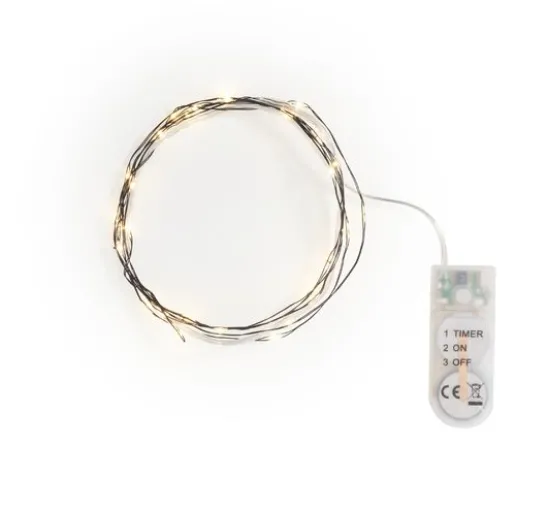 Micro-LED-Lichterkette, mit Timer, schwarzer Draht, 30 LEDs