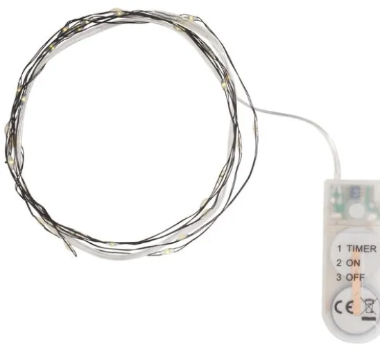 Micro-LED-Lichterkette, mit Timer, schwarzer Draht, 30 LEDs