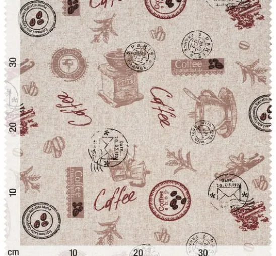 Motiv-Stoff Leinenoptik "Coffee"