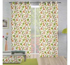 Motiv-Stoff Leinenoptik "Herbstblätter und Pilze"