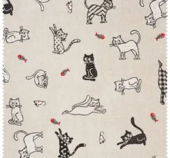 Motiv-Stoff Leinenoptik "Katzen"