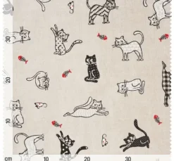 Motiv-Stoff Leinenoptik "Katzen"