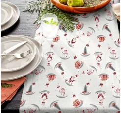 Motiv-Stoff Leinenoptik mit Golddruck "Snowman and Santa"