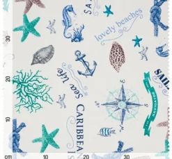 Motiv-Stoff Leinenoptik "Sealife"