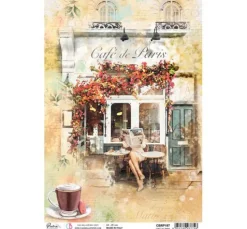 Motiv-Strohseide "Café de Paris"