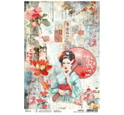 Motiv-Strohseide "Land of the Rising Sun - Geisha"
