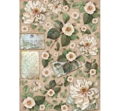 Motiv-Strohseide "Vintage Library Flowers"