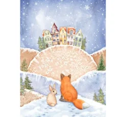 Motiv-Strohseide "Winter Valley - Fuchs und Hase"