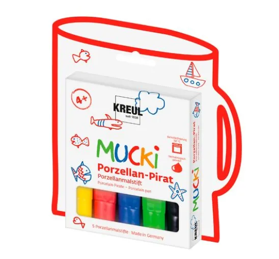 Mucki Porzellan-Pirat, Porzellanmalstift, 5er-Set