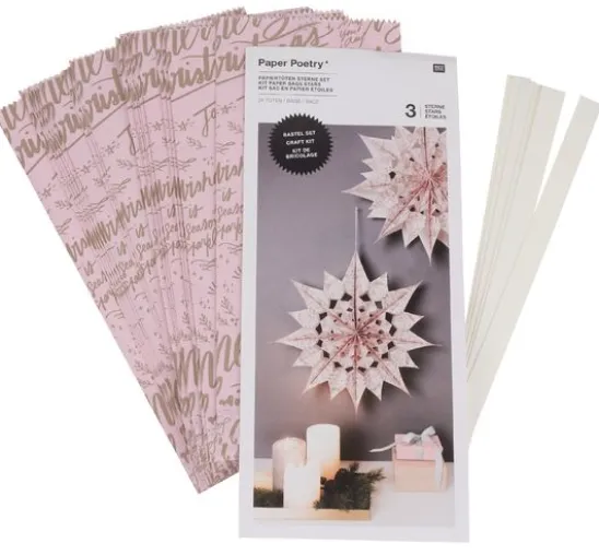 Papiertüten Sterne-Set "Merry Christmas", groß, Rosa