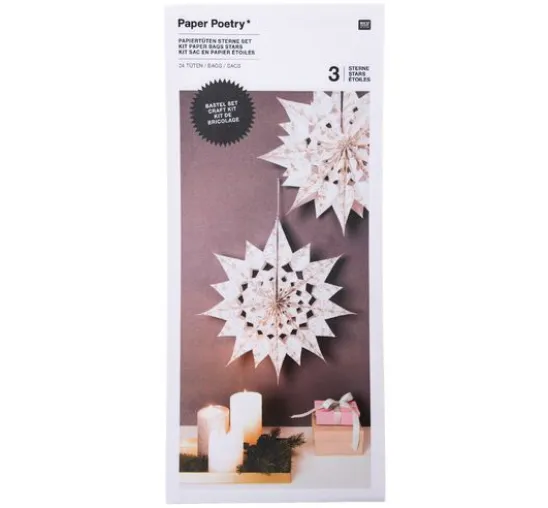 Papiertüten Sterne-Set "Merry Christmas", groß, Weiß