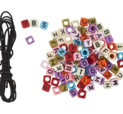 Perlen-Buchstaben Set, Eckig, inkl. Gummiband