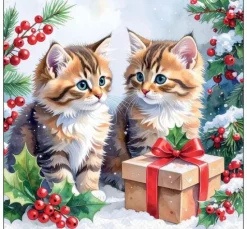 Serviette "Katzen mit Geschenk"
