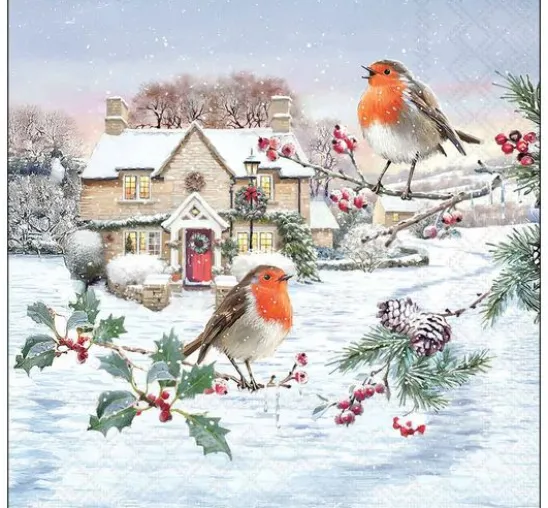 Serviette "Rotkehlchen im Winter"