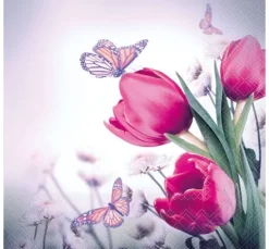 Serviette "Schmetterlinge & Tulpen"