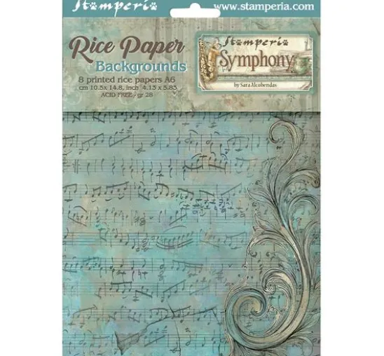 Stamperia Motiv-Strohseide Backgrounds "Symphony", DIN A6, 8er Set