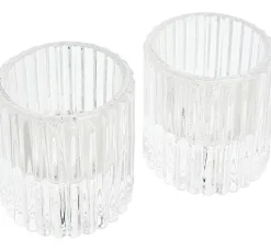 VBS Glas Kerzen- Teelichthalter, geriffelt, beidseitig nutzbar, 2 Stück