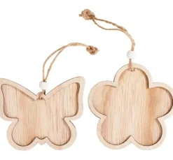 VBS Holz-Anhänger mit Rahmen "Blume und Schmetterling", 2er-Set