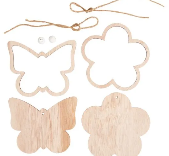 VBS Holz-Anhänger mit Rahmen "Blume und Schmetterling", 2er-Set