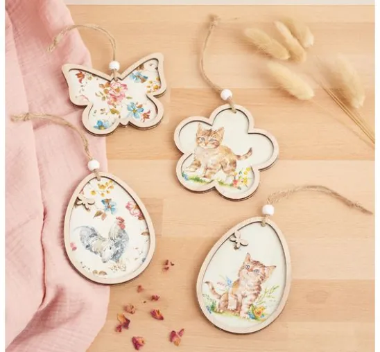VBS Holz-Anhänger mit Rahmen "Blume und Schmetterling", 2er-Set