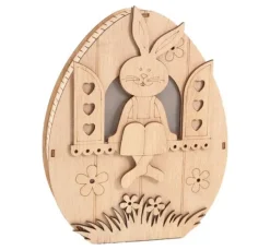VBS Holz-Ei mit LED "Hase im Fenster"