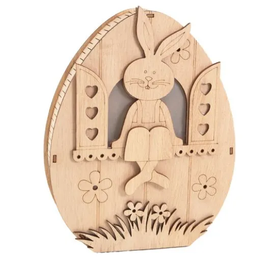 VBS Holz-Ei mit LED "Hase im Fenster"