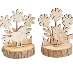 VBS Holzsteckmotiv auf Rindenscheiben "Vögel und Blumen"