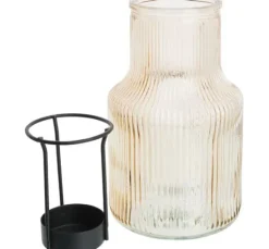 VBS Windlicht-Glas mit Metalleinsatz für Teelicht, Taupe