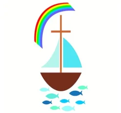 Wachsmotiv "Segelboot mit Regenbogen"